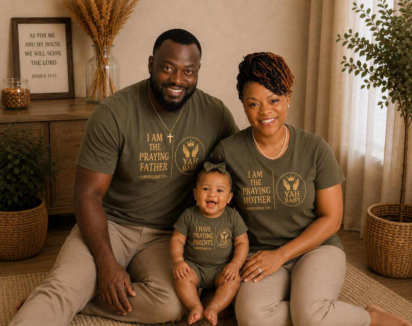 Praying Family Matching Set β Mother, Father & Baby Faith Shirts (Lamentations 2:19)