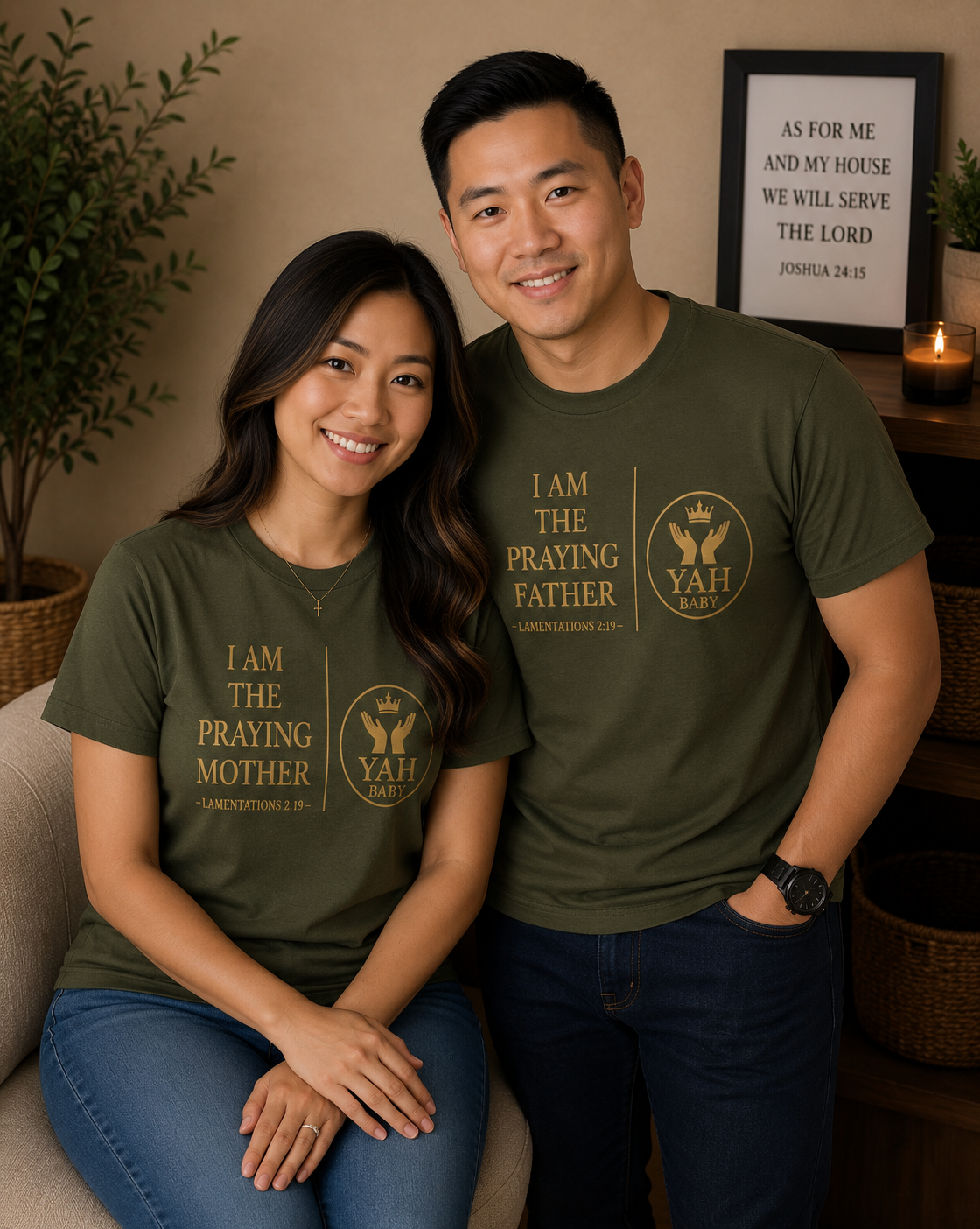 Yah Baby™ “Praying Parents” Matching Olive Green Faith T-Shirts