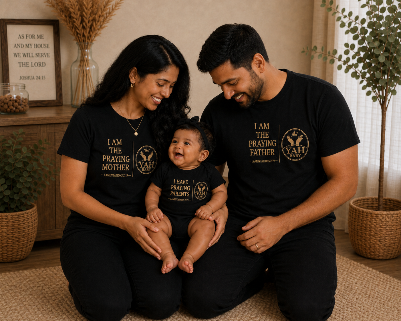 Praying Family Matching Set – Mother, Father & Baby Faith Shirts (Lamentations 2:19)