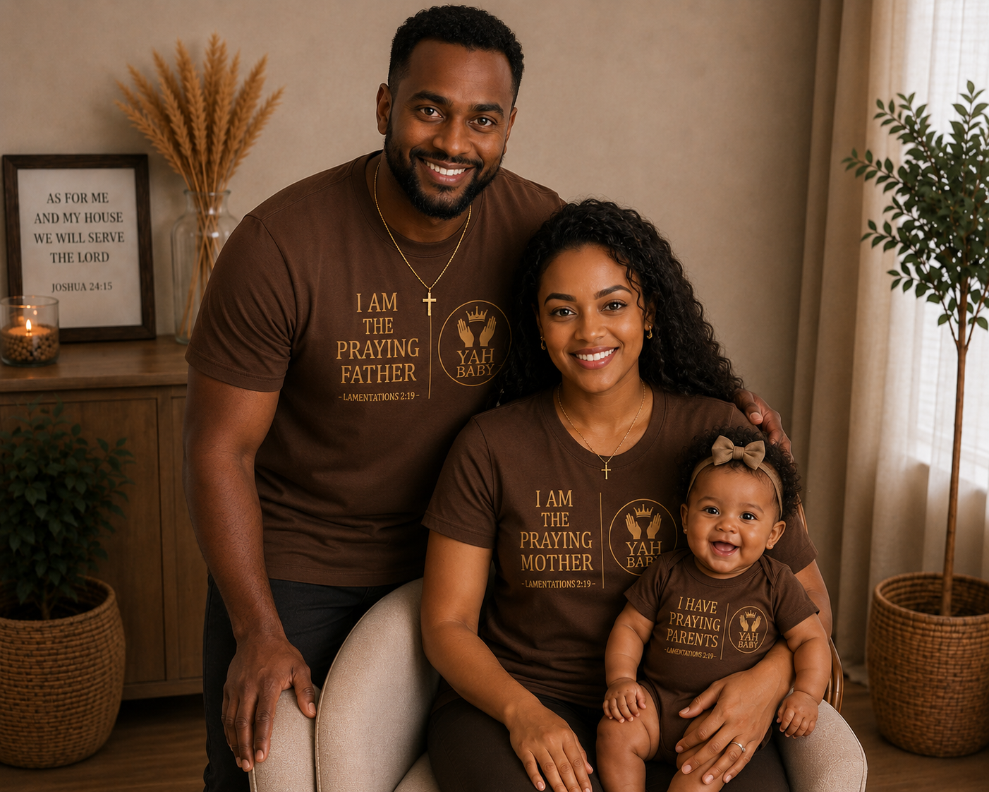 Praying Family Matching Set – Mother, Father & Baby Faith Shirts (Lamentations 2:19)