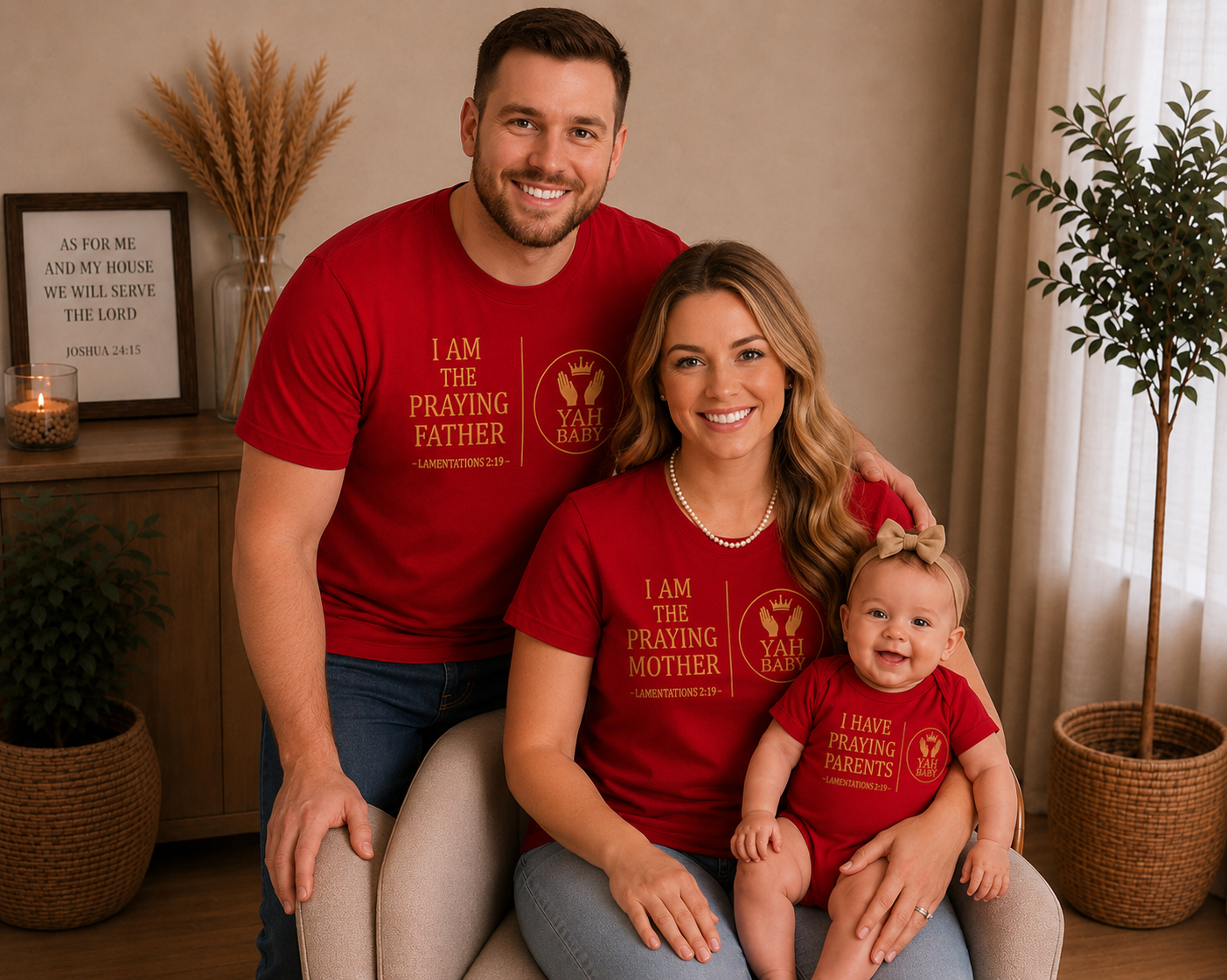 Praying Family Matching Set – Mother, Father & Baby Faith Shirts (Lamentations 2:19)