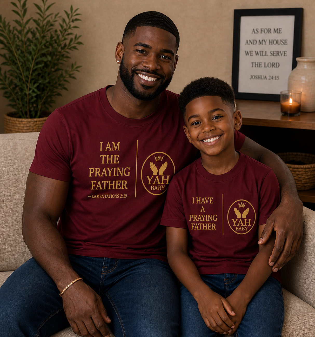 Yah Baby™ “Praying Parent” Matching Parent & Child Faith T-Shirt Set