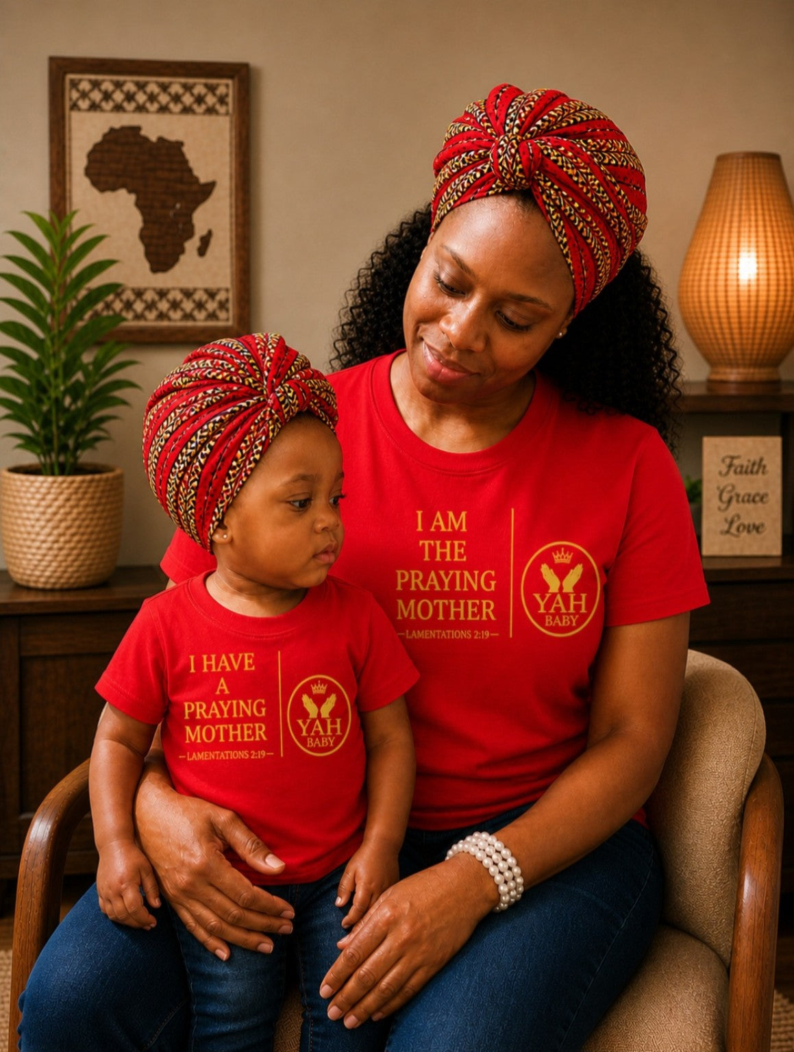 Yah Baby™ “Praying Parent” Matching Parent & Child Faith T-Shirt Set