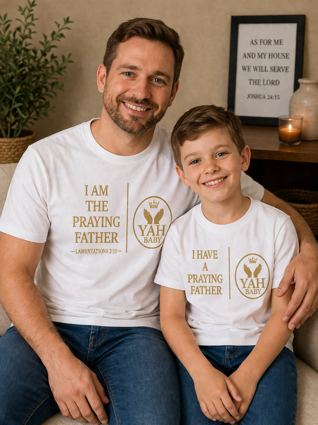 Yah Baby™ “Praying Parent” Matching Parent & Child Faith T-Shirt Set