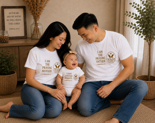 Praying Family Matching Set – Mother, Father & Baby Faith Shirts (Lamentations 2:19)